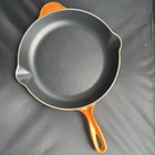 Creuset Enamel Cast Iron Skillet Fry Pan # 30 12" Orange Made In France Used. Price: $39.99.