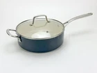 Martha Stewart Blue 4.6-QT Saut Pan Hard-enameled Aluminum Nonstick Cookware New. Price: $79.99.