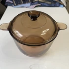 Corning Vision Amber 4.5L Dutch Oven Pot Glass Cookware Quart Stock Lid France Used. Price: $49.99.