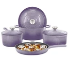 Megachef 7 Piece Enameled Cast Iron Cookware Set In Purple New. Price: $220.16.