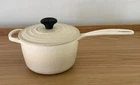 Creuset Brioche Enameled Cast Iron 16 1.75 Qt Signature Saucepan +lid Vg Cond Used. Price: $124.00.