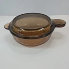 Corning Pyrex Vision V-240-B With Lid P-240-C Amber Round Grab-it Bowl Handles Used. Price: $15.95.