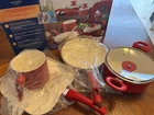 Oster Cocina Aluminum Nonstick Cookware Set Red Pots Pans Partial Missing 2 Used. Price: $45.00.