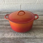 Descoware Belgium Enamel Cast Iron Saucepan W/ Lid, Orange/red Round Used. Price: $34.99.