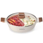Dezin 5-QT Double-flavor Shabu Pot With Divider, Dual Quarts, Beige. Price: $113.03.