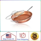 Hammered Copper 14 In. Aluminum Non-stick Xl Family Frying Pan With Glass Lid New. Price: $59.00.