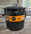 Granite Ware 15.5 Qt Stock Pot W/ Lid Black Speckled Enamel Steel New Open Box. Price: $35.00.
