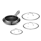 6-PIECE Nonstick Fry Pan Set With Glass Lids, Induction Ready, Dishwasher Safe New. Price: $400.00.