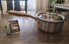 David Burke Tri-ply 1.5 Qt Saucepan Stainless Steel Copper Colored Handles Lid New. Price: $40.00.