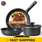 Carote Nonstick Cookware Set, 6 Pcs Pots Pans, Detachable Handles, Black New. Price: $43.99.