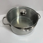 Wear Ever 5.5 Quart Stainless Steel Stock Pot With Glass Lid Double Pour Spouts Used. Price: $46.75.