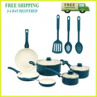Mainstays 12 Piece Ceramic Nonstick Aluminum Pots And Pans Cookware Set Blue New. Price: $54.99.
