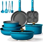 21-PIECE Nonstick Cookware Set With Detachable Handle, Peacock Blue New. Price: $233.99.