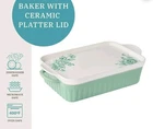 Pioneer Woman Agatha Green Stoneware 9 X 13 Rectangular Baker Platter Lid. Price: $106.00.