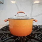 Rachel Ray Hard Anodized Quart Stock Pot Orange Handles Glass Lid Cookware 6QT Used. Price: $29.50.