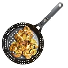 Oxo Obsidian Pre-seasoned Carbon Steel, 12" Frying Pan Skillet With Holes New. Price: $37.50.