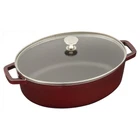 Staub Cast Iron 4-QT Shallow Wide Oval Cocotte With Glass Lid Grenadine New. Price: $366.73.