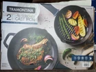 Tramontina 2-PIECE Cast Iron 12" Skillet 10" Grill Pan With Handle Covers New. Price: $58.99.