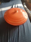 Fiestaware Retired Persimmon Covered Casserole Dish With Lid Used. Price: $39.99.