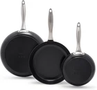 Greenpan Black 3 Piece Frying Skillet Set, 8 10 And 12 New. Price: $146.37.