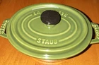 Staub Mini Oval Casserole Green Ceramic Stoneware 13CM With Lid Oven-safe Used. Price: $50.00.