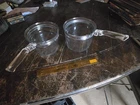 Vintage Pyrex Flameware 6283-U 1.5 Qt Double Boiler Glass Pot Stovetop Set Of Used. Price: $26.00.