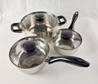 Gibson Home 6-PIECE Stainless Steel Nonstick 3-SIZES Pots Pans Cookware Set, Used. Price: $47.34.