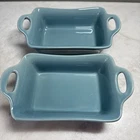 Rachael Ray 12 Oz Au Gratin Baking Dishes Light Blue Set Of Two Rectangle Used. Price: $9.89.