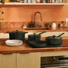 Our Place 8-PIECE Essentials Healthy Ceramic Nonstick Cookware Set Black New. Price: $228.97.