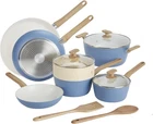 12-PIECE Healthy Ceramic Titanium-infused Cookware Set, Light Blue Pots, Pans, New. Price: $161.00.