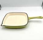 Technique 9" Square Cast Iron Fry Pan Skillet Green Cream Enameled Used. Price: $24.97.