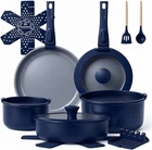 Navy Blue Non-stick 18-PIECE Ceramic Cookware Set, Induction Ready New. Price: $108.29.