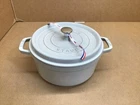 Staub Cast Iron 4-QT Round Cocotte White Truffle New. Price: $124.46.