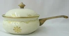 Vintage Cookware Brass Handle Enamel Saucepan Pot Floral Design White & Gold Rd Used. Price: $27.73.