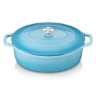 Iron Cast Dutch Oven 9.3 Qt Oval Non Stick Bread Baking Light Blue Enameled New. Price: $209.99.