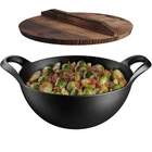 Bakkenmaster Pre-seasoned Cast Iron Wok Wooden Lid 14 Fry Pan For New. Price: $86.96.