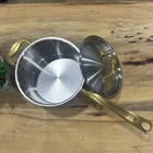 Made-in Cookware Italy 4 Qt Stainless Saucepan Gold Handle W/lid New. Price: $160.00.