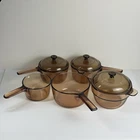 Vintage Corning Visions Amber Glass Cookware Lot 5 Pots 3 Lids France/usa Used. Price: $100.00.