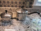 Farberware Classic Stainless Steel 1.5 Qt & 3 Covered Straining Saucepans Used. Price: $38.99.