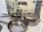 Belgique Classique Stainless Steel Three-piece Pan Set Glass Lids Riveted Handle New. Price: $79.99.