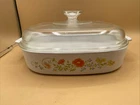 Corning Ware A-10-B 10"X10"X2" Wildflower 2.5 Qt. Casserole Dish Square Dome Lid Used. Price: $35.00.