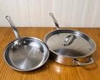 Kitchenaid 5-PLY Stainless Steel Qt Saute Pan W Lid + 10 Fry Skillet Set Of 2 Used. Price: $71.40.