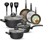 Metallic Ridge Line Nonstick Cooking Kitchen Cookware Pots And Pan Set With New. Price: $198.48.