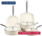 Pyrex 8-PIECE Ceramic Cookware Set, Pots And Pans With Lids & Stainless Steel Ha New. Price: $261.55.