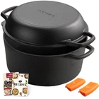 Overmont 2-IN-1 Cast Iron Dutch Oven Pre-seasoned All-in-one 7QT, Black New. Price: $84.99.
