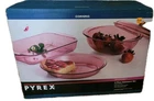 Vintage Pyrex Corningware Vision 4 Pc Cranberry Bakeware Set, New Sealed Box!. Price: $132.00.
