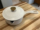 Cuisinart Qt White Enamel Cast Iron Side Spout Saucepan Gold Knob C1219-18P Used. Price: $49.00.