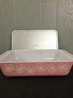 Pyrex 575-B Vintage 2 Qt Casserole Dish Pink Daisy W/ Aluminum Lid Made Usa Used. Price: $110.00.
