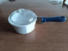 Princess House Nouveau 1.5 Qt White Pot Saucepan France Blue Handle & Glass Lid New. Price: $31.95.