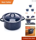 Imusa 4QT Speckled Enamel Stock Pot With Lid - Durable Steel Construction, Blue New. Price: $24.99.